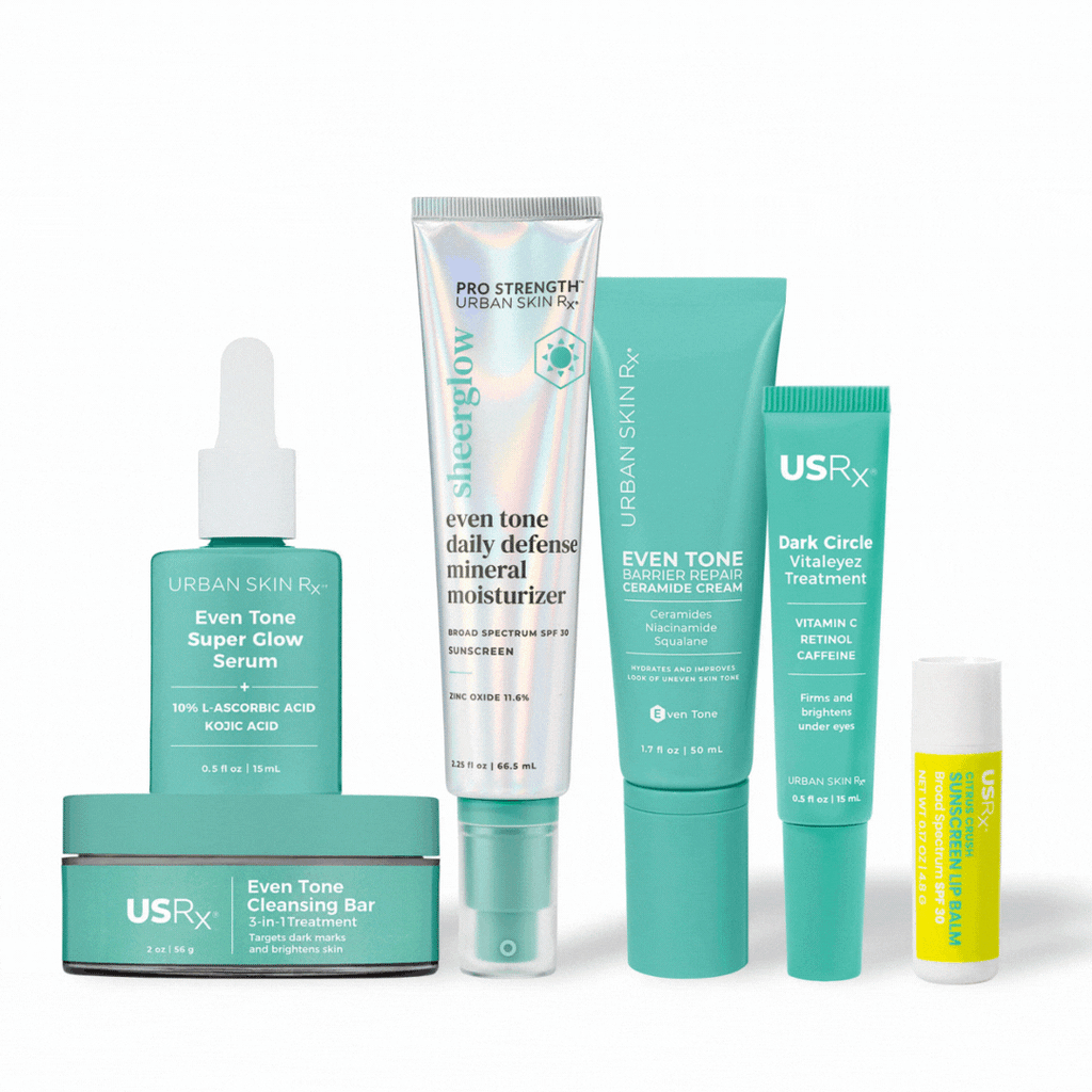 Urban Skin Rx Summer Essentials Bundle featuring six products for a full A.M. and P.M. routine