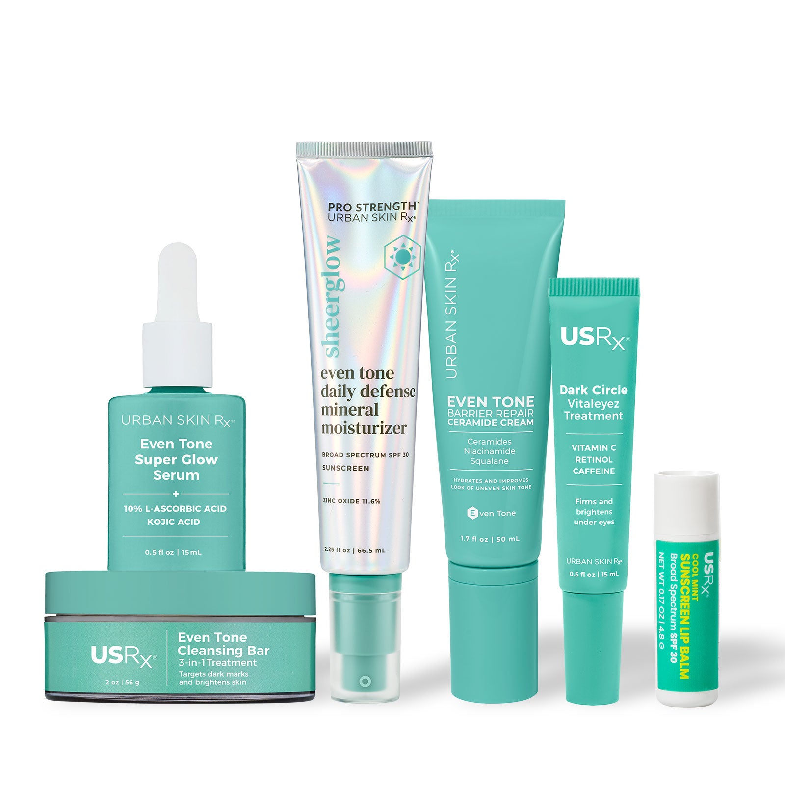 Urban Skin Rx Summer Essentials Bundle skincare products on a white background