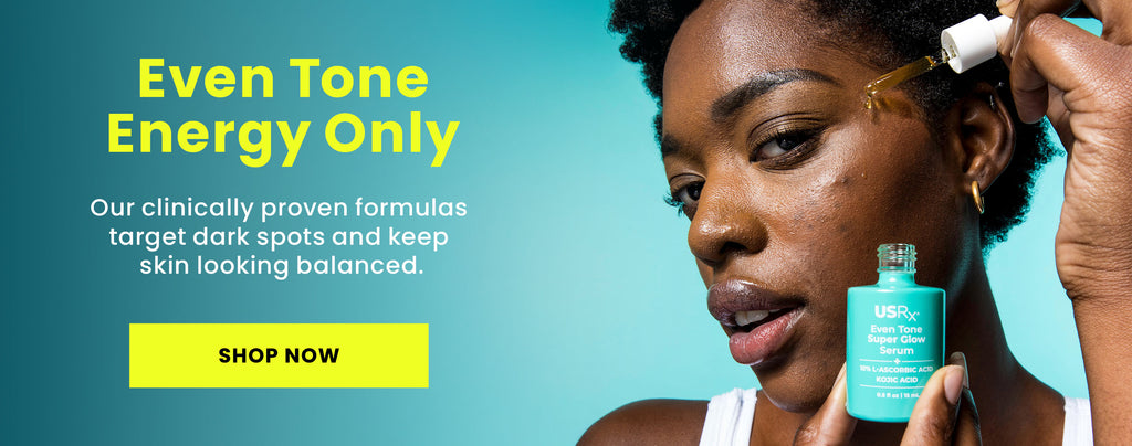 Woman applying Urban Skin Rx Even Tone Super Glow Serum to her face