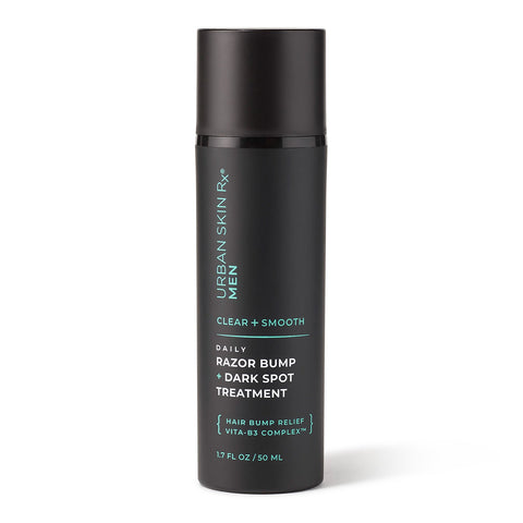 Bottle of Urban Skin RX Razor Bump + Dark Spot Treatment against white background