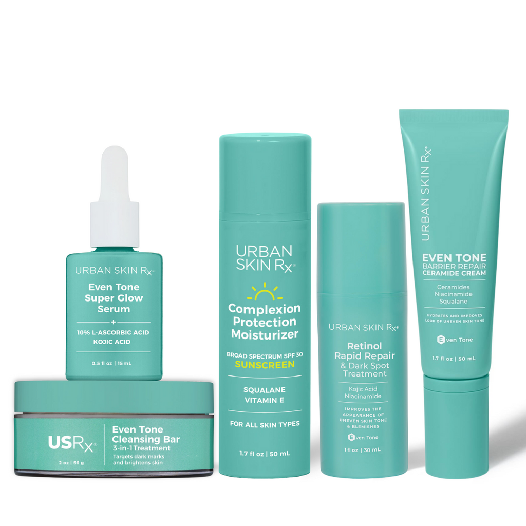 Collection of award-winning Urban Skin Rx skincare products for even tone and dark spot concerns.